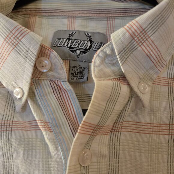 Cowboy Up Shirt Men's Size Large Multicolor Long Sleeve Button Up Plaid Western - Picture 3 of 5